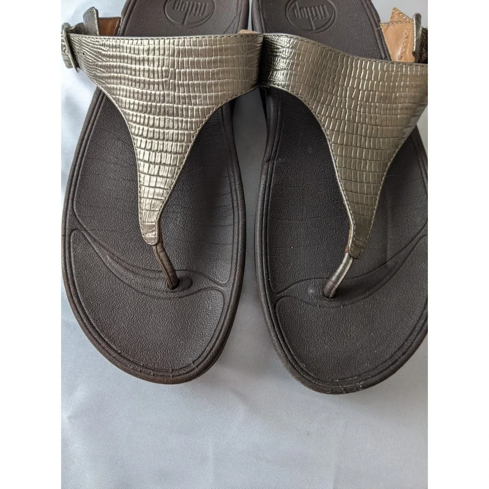 FitFlop Women Bronze Lizard Embossed Thong Slingback Sandals 350-012 US 8 UK 6
